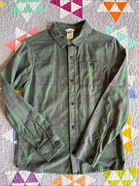 REI Boys Green & Gray Plaid Flannel Button Down Shirt